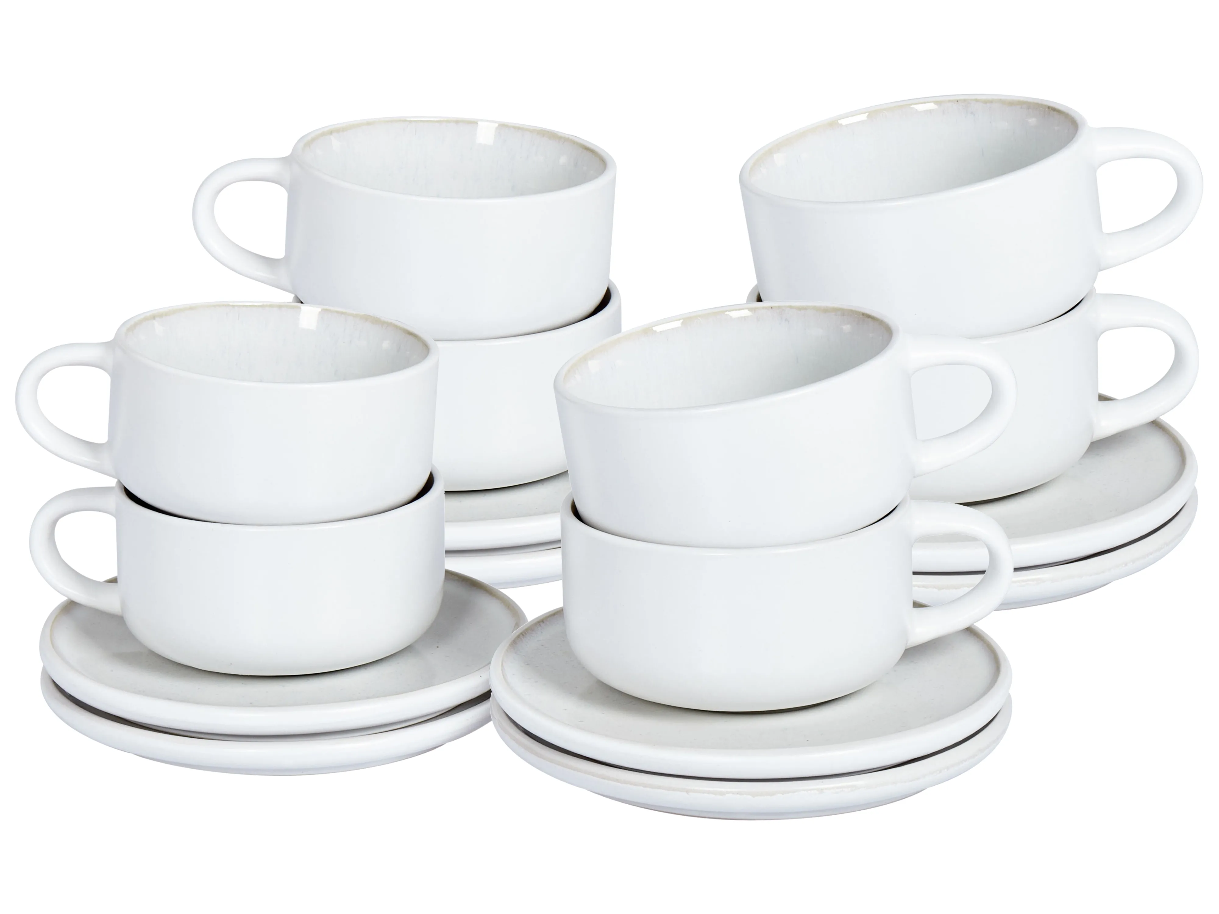 Set van 8 kopjes met schotels SESAME Steengoed Gebroken wit