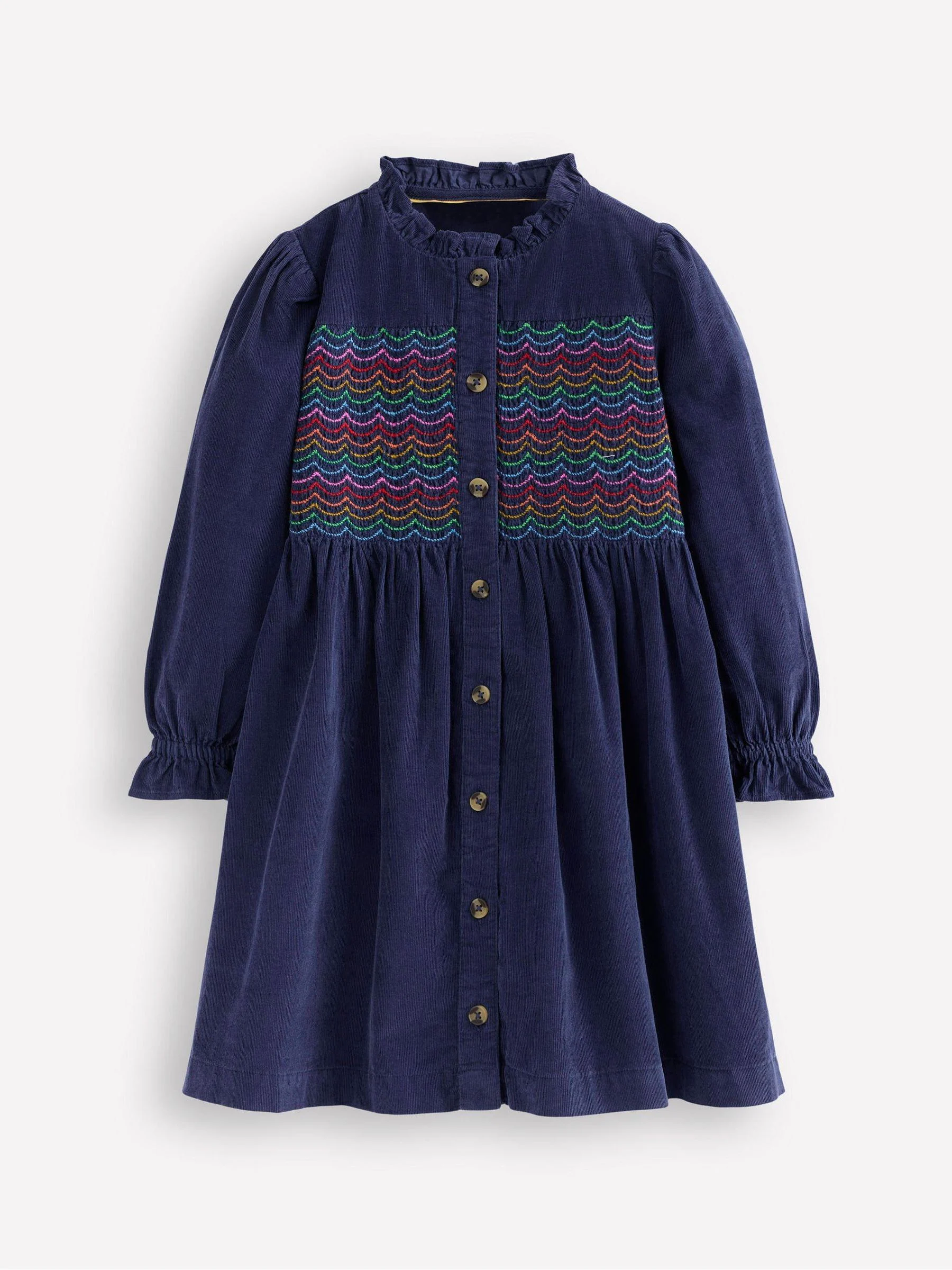Blauw - Boden Suki Long Sleeve Smocked Dress