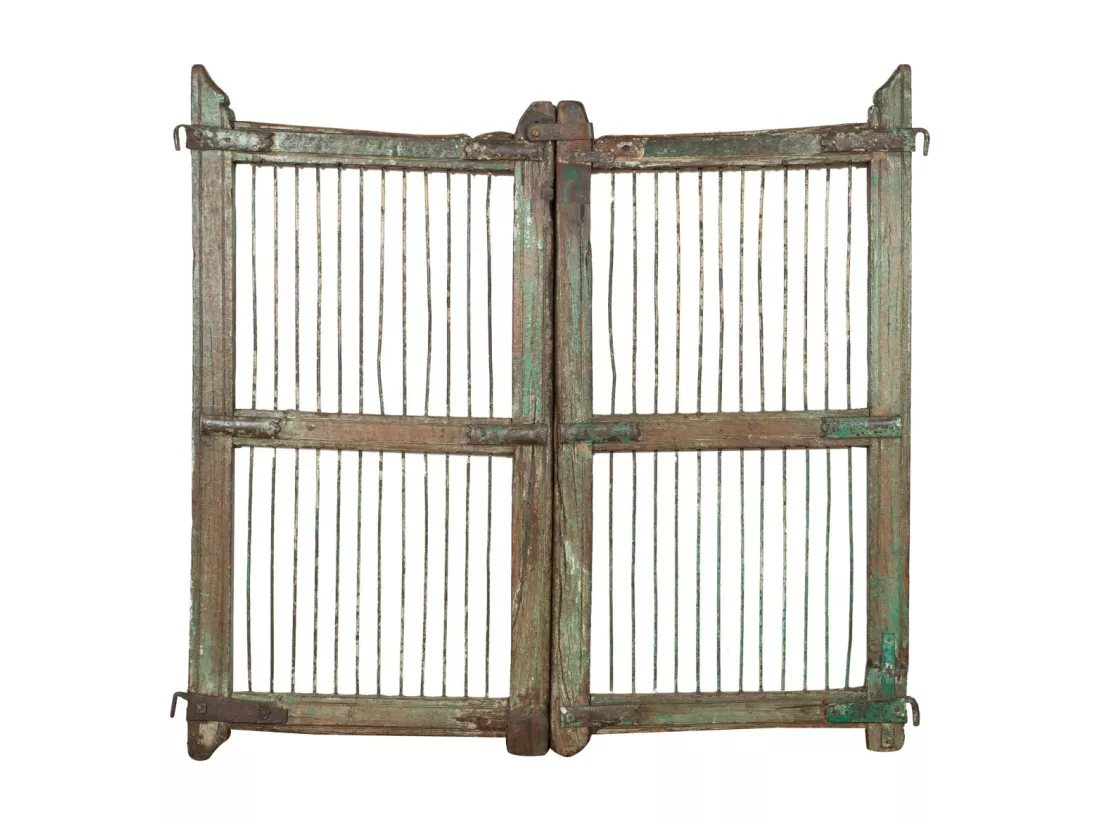BISCOTTINI Portail - Bois Massif et Fer Finition Antique - Clôture en Fer - Portail en Métal - Porte Décorative - Portail d'Entrée - Clôture en Bois - Intérieur et Extérieur - 102x6x94cm