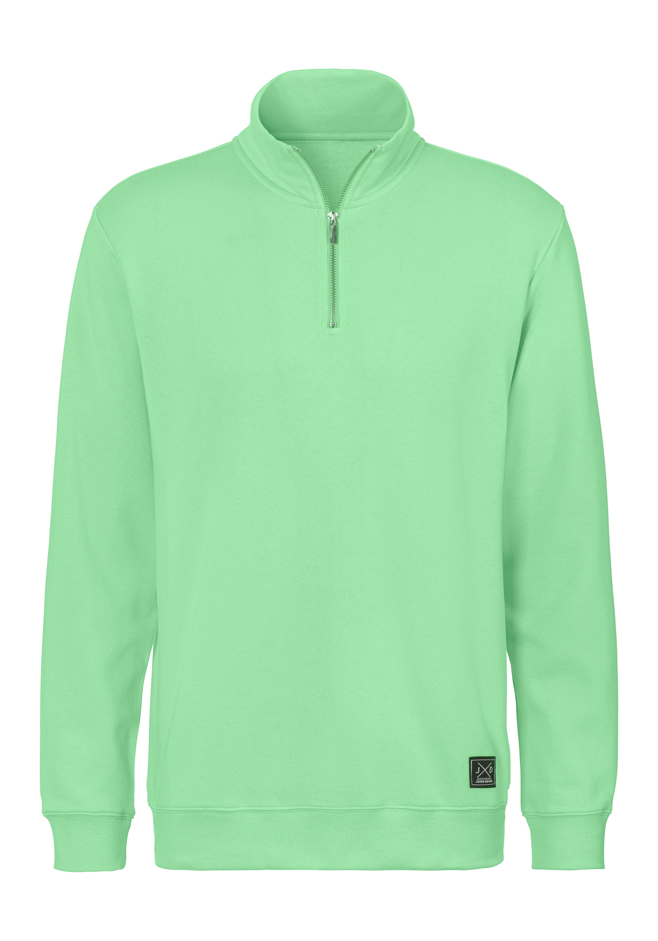 John Devin Sweatshirt , Langarm, Pullover mit Reissverschluss am Stehkragen