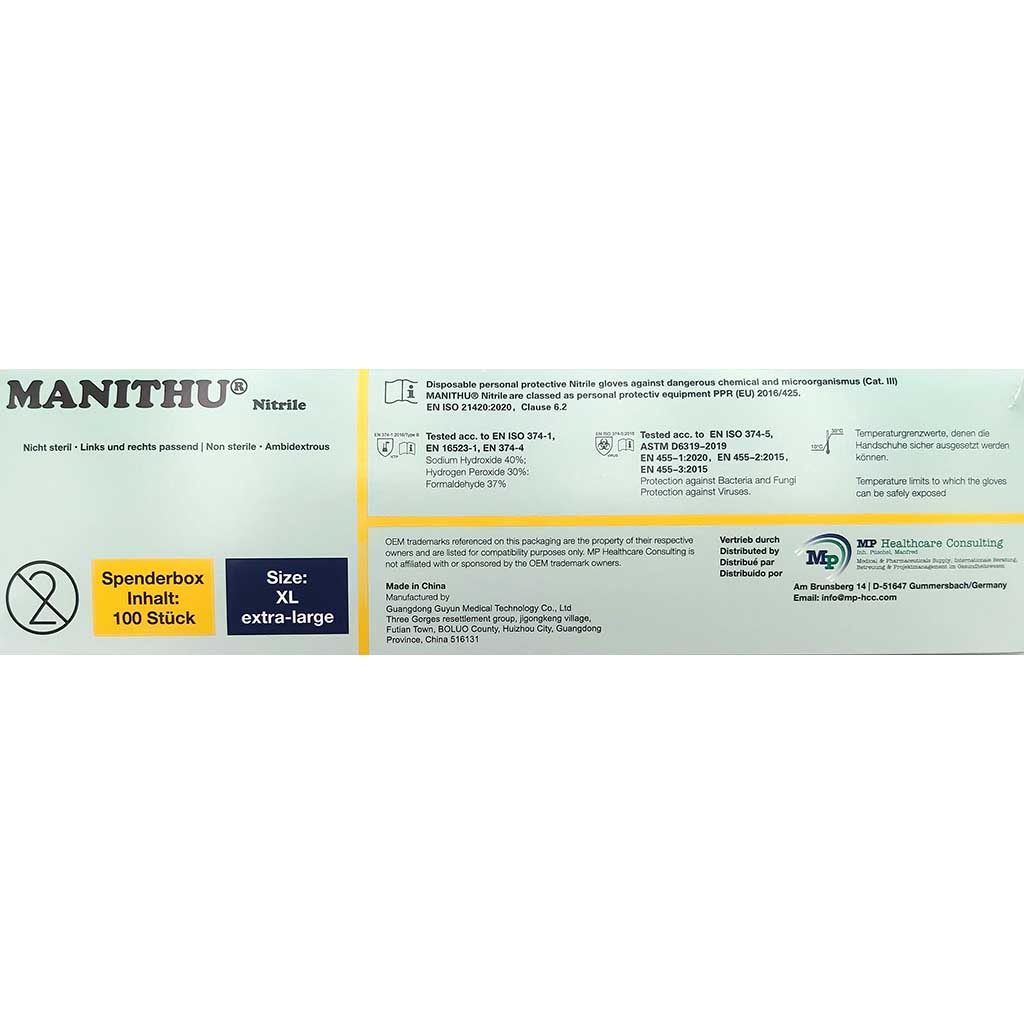 Gummihandschuhe Manithu Nitril-Puderfrei 100 Stück XL