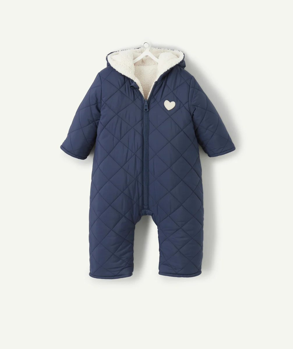 COMBI-PILOTE RÉVERSIBLE BÉBÉ EN REMBOURRAGE RECYCLÉ BLEU MARINE ET SHERPA AVEC COEUR