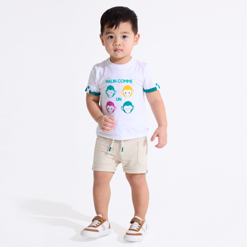 Short à poches taille élastiquée blanc bébé garçon Beige