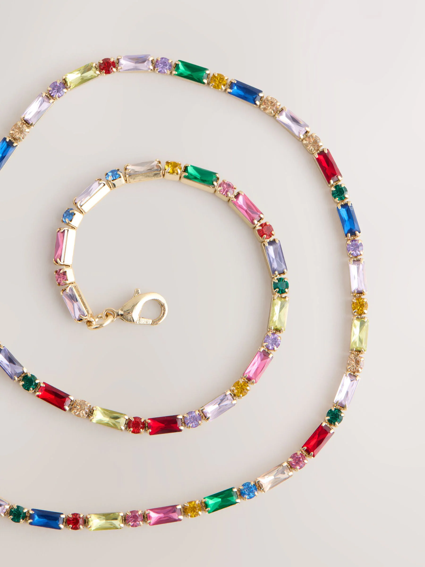 Multi - Fine Sparkle Baguette Necklace