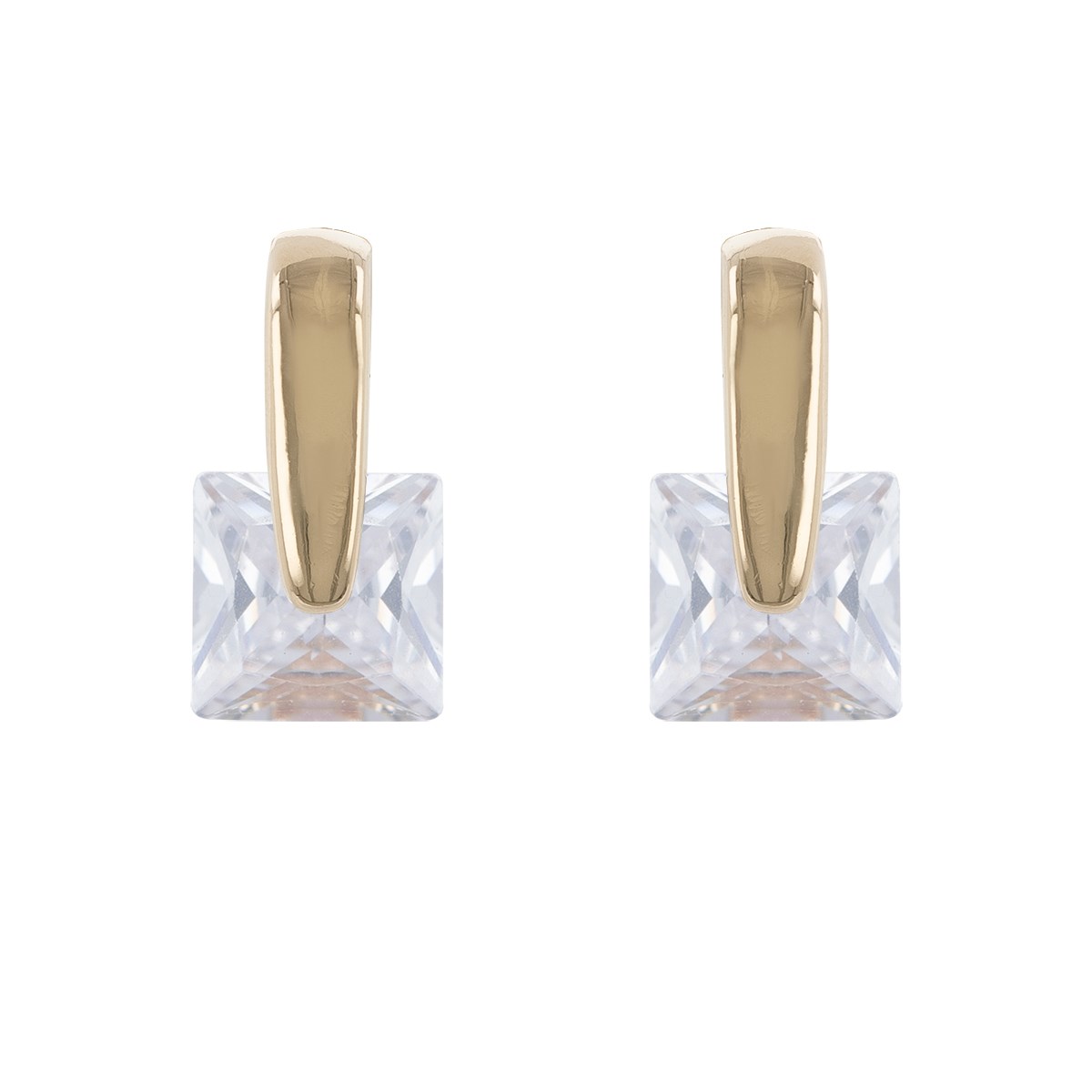 Boucles d'oreilles plaqué or cubic zirconia forme carrée