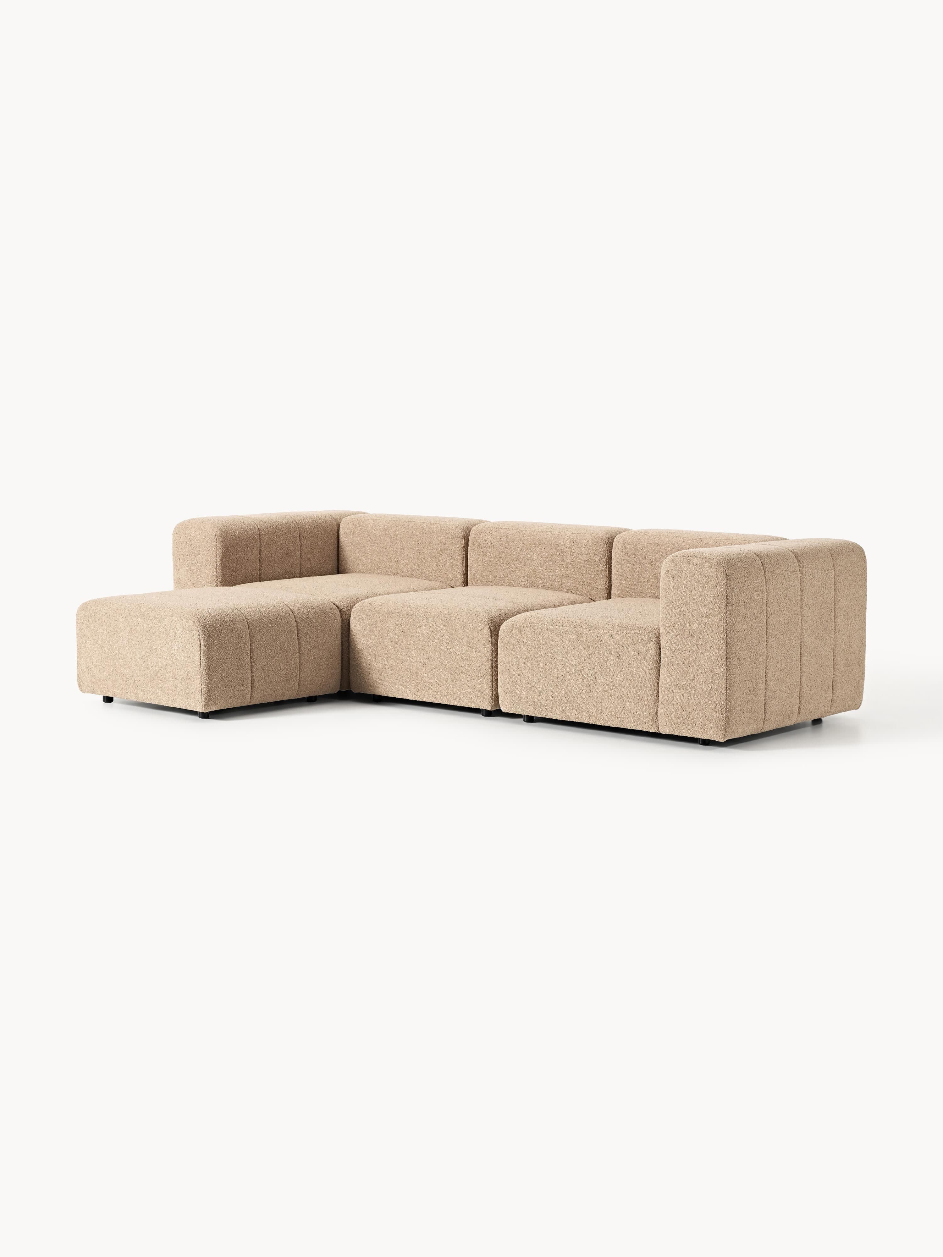 Modulaire bouclé bank Lena (4-zits) met poef (links/rechts)