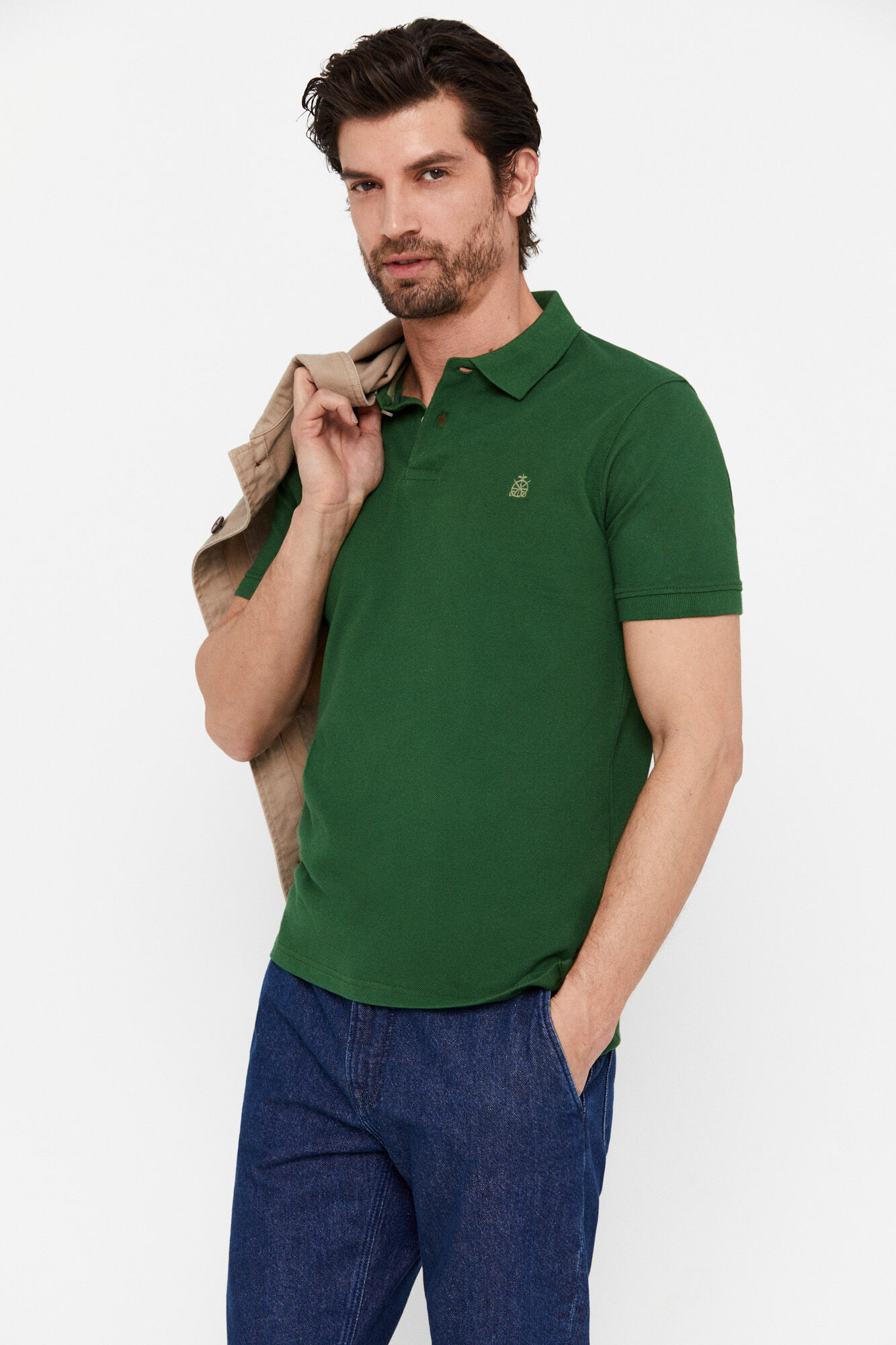 Camisa polo básica slim piqué - Verde