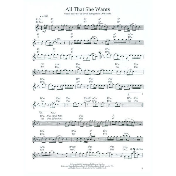 Wise Publications 100 Pop Solos for Saxophone