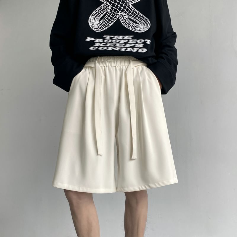 Breeson - Mid Rise Plain Wide Leg Shorts