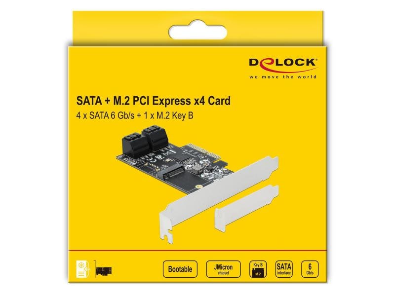 Delock SATA-Controller 4Port SATA & 1Port M.2 SATA PCI-Expr Delock 4 Port SATA und 1 Slot M.2 Key B (Format 2242 und 2230) PCI Express x4 Karte