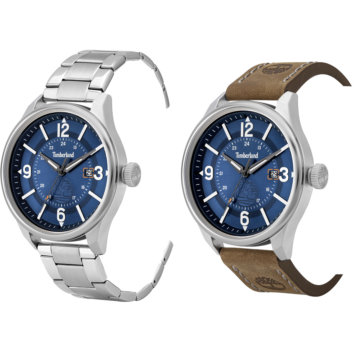 Montre Timberland homme acier et cuir marron