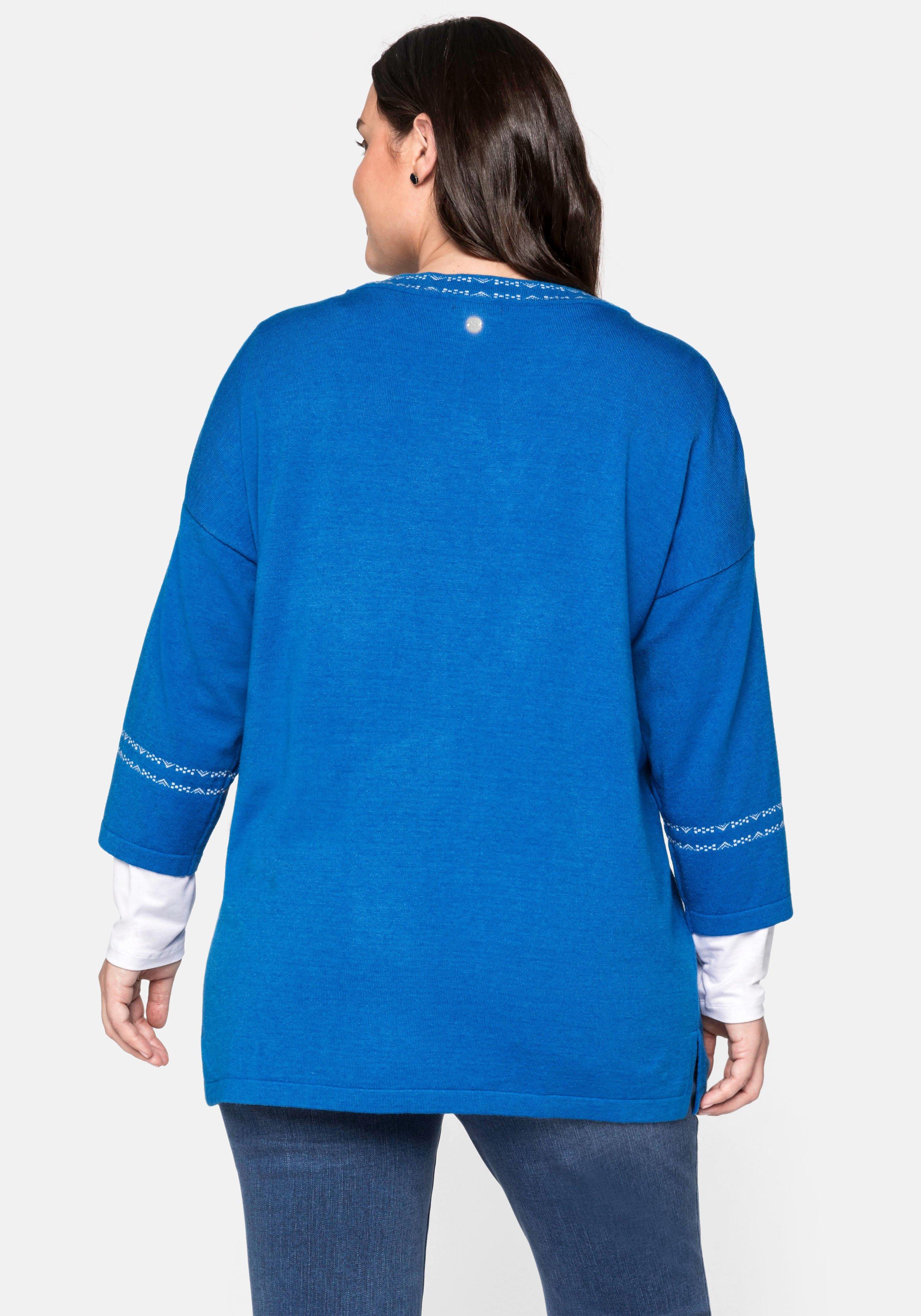 Strickjacke mit 3/4-Ärmeln und V-Ausschnitt