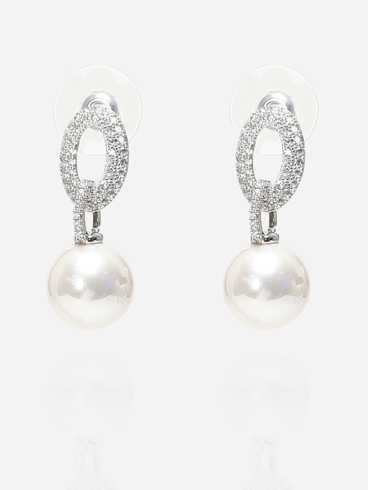 Boucles d'oreilles à strass et perles- Argenté