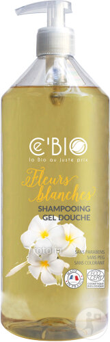 Cebio Shampoing Gel Douche Fleurs Blanches Bio Flacon-Pompe 1l