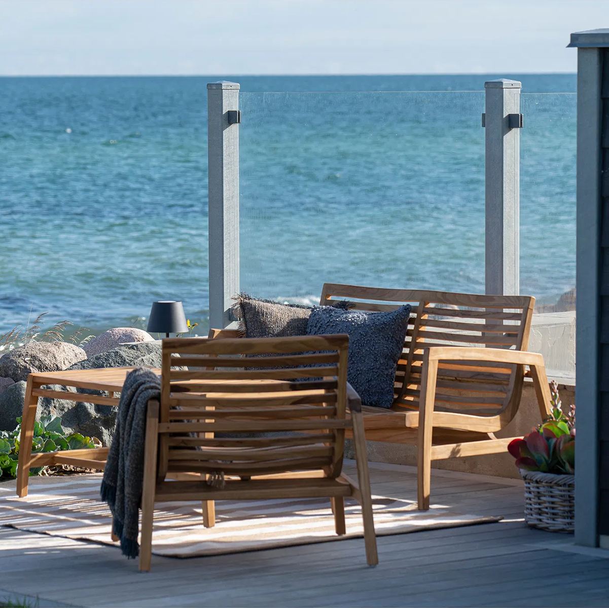 Houten tuin loungeset Tristan - 4delig - met zitkussens Naturel