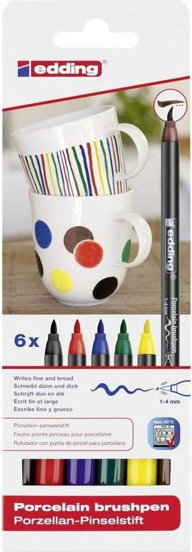 edding - 4200 - Porselein Stiften - Basis Kleuren Set - 6 Stiften - Flexibele Penseelpunt
