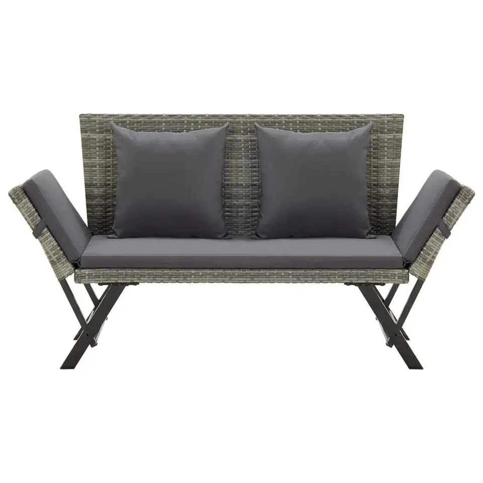 vidaXL - Tuinbank 2-in-1 - Grijs - Poly rattan -176 cm - Met kussens