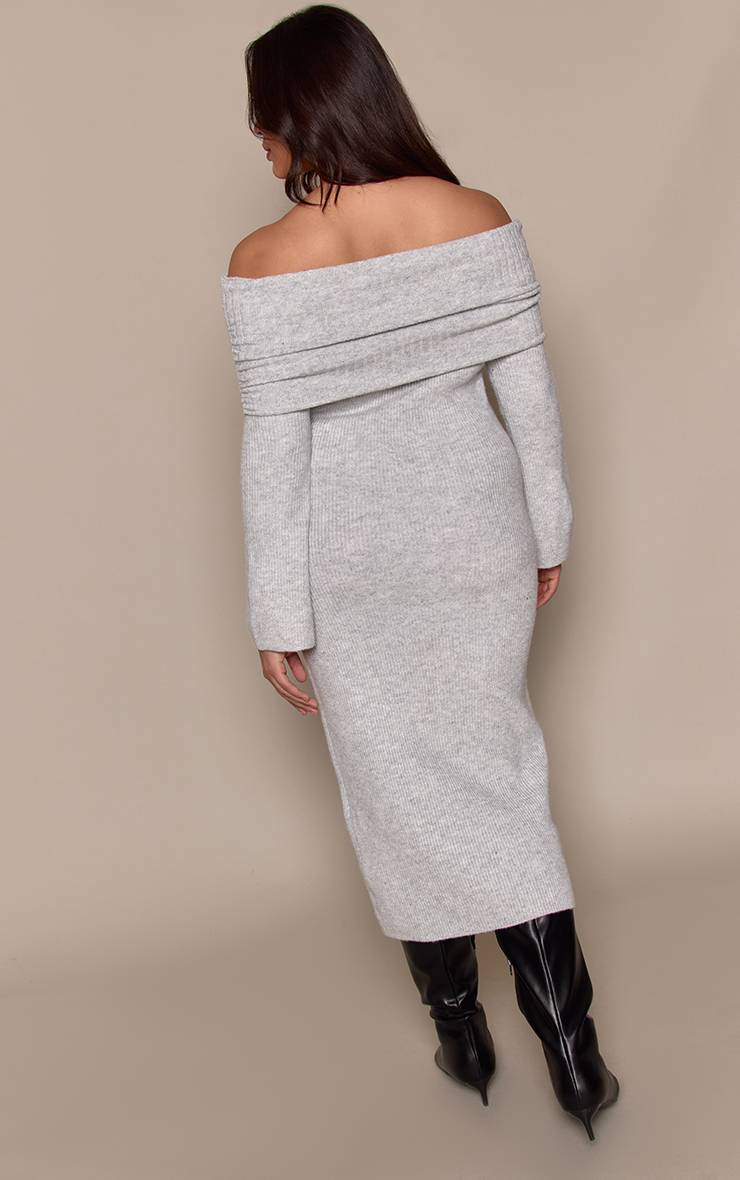 Gris Robe Synthétiquell Grande Taille À Encolure Bardot Rabattue En Maille