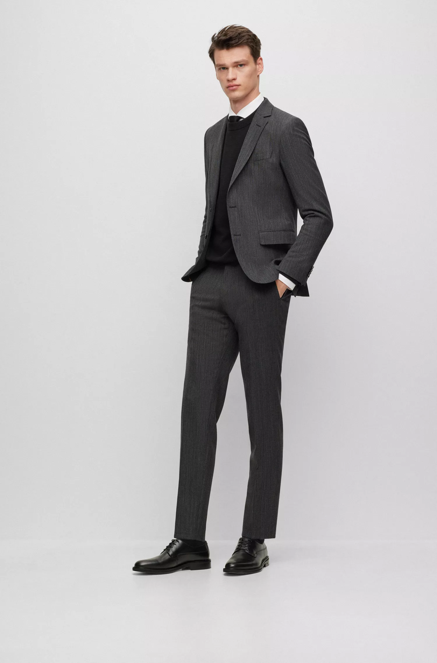 Sapatos Derby BOSS em couro preto polido com logotipo.