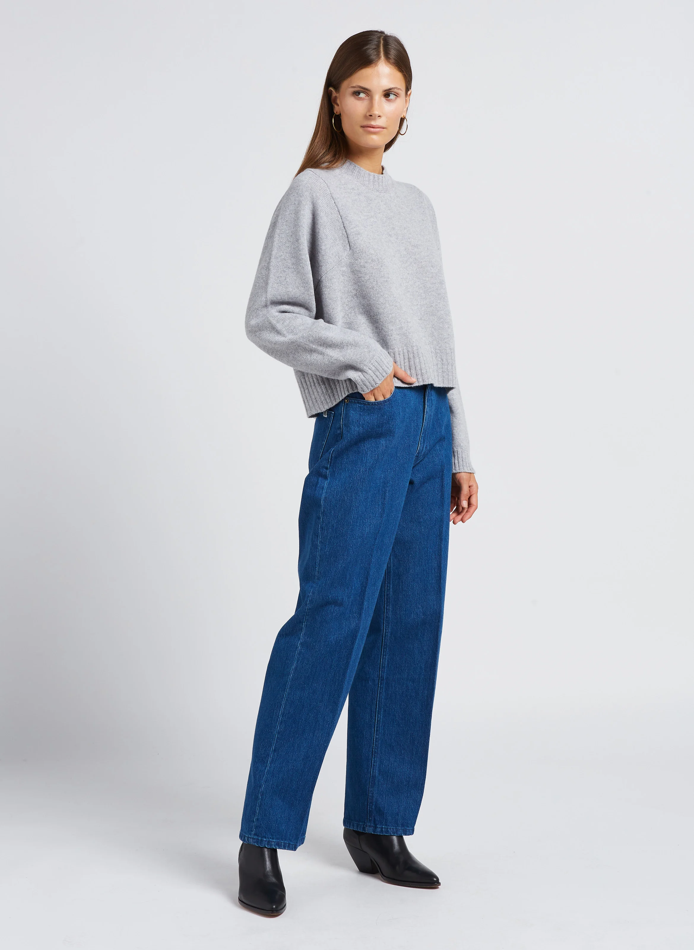 Pull oversize col rond en laine et cachemire | Gris