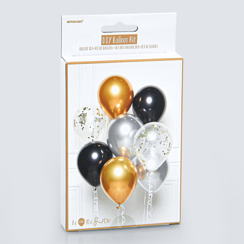 Set de 8 ballons couleurs or et noir