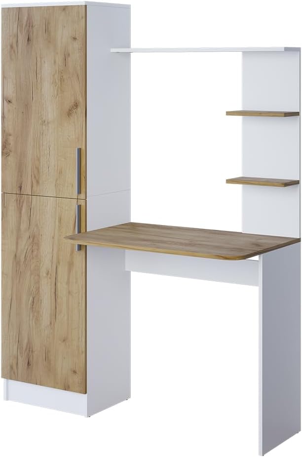 Vicco Schreibtisch Tessa, Arbeitstisch für das Büro, Weiß/Goldkraft Eiche, 122.9 x 33.4 cm