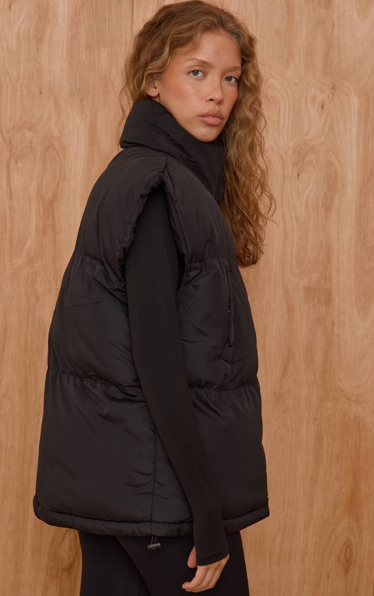 Noir Gilet Sans Manches Matelassé À Épaules Structurées
