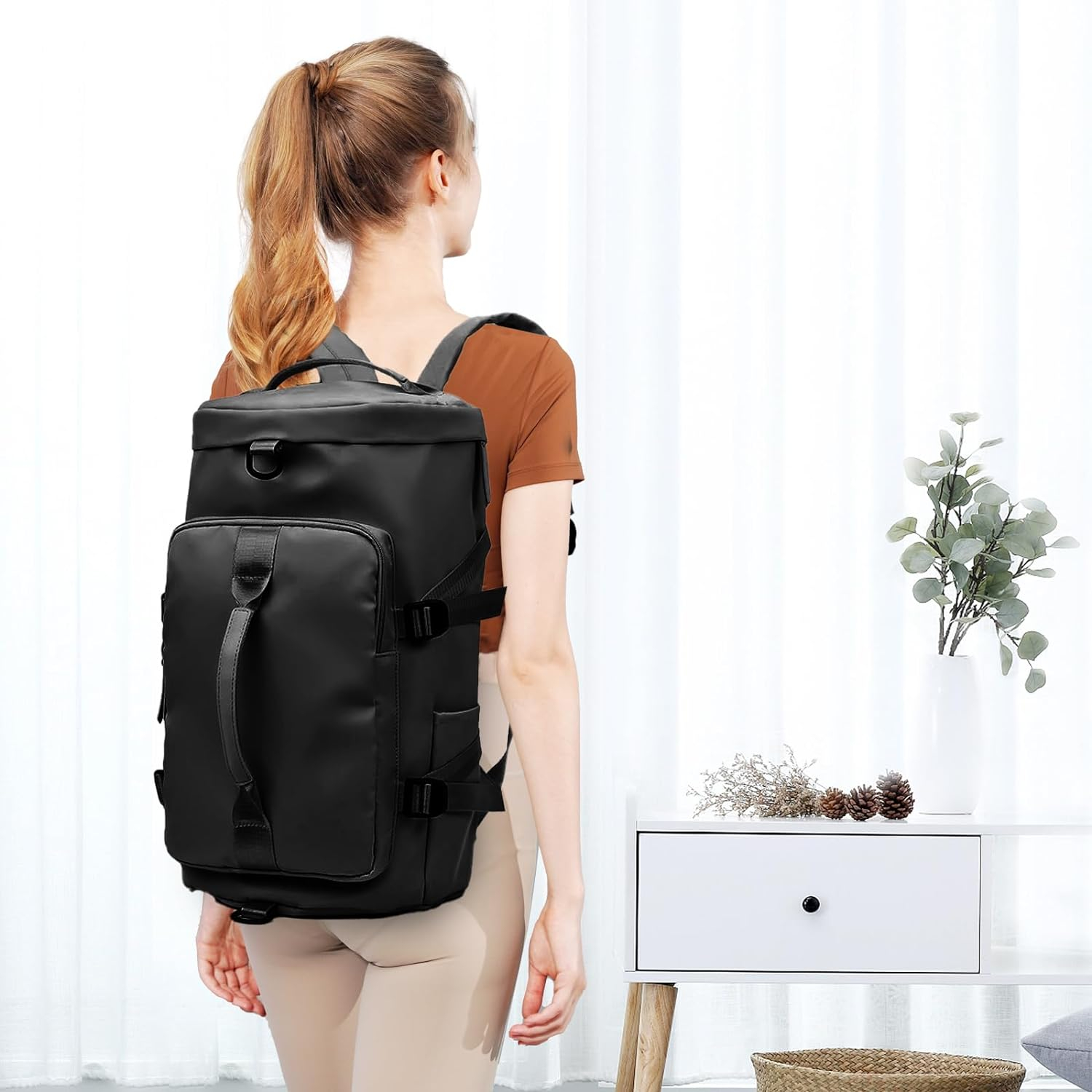 (42x31cm) Reise Rucksack Sport Tasche mit Schuh- / Nassfach - Schwarz