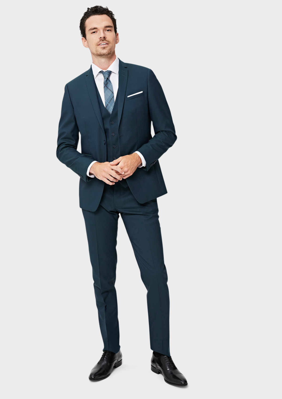 Costume 2 pièces Slim en laine unie bleue
