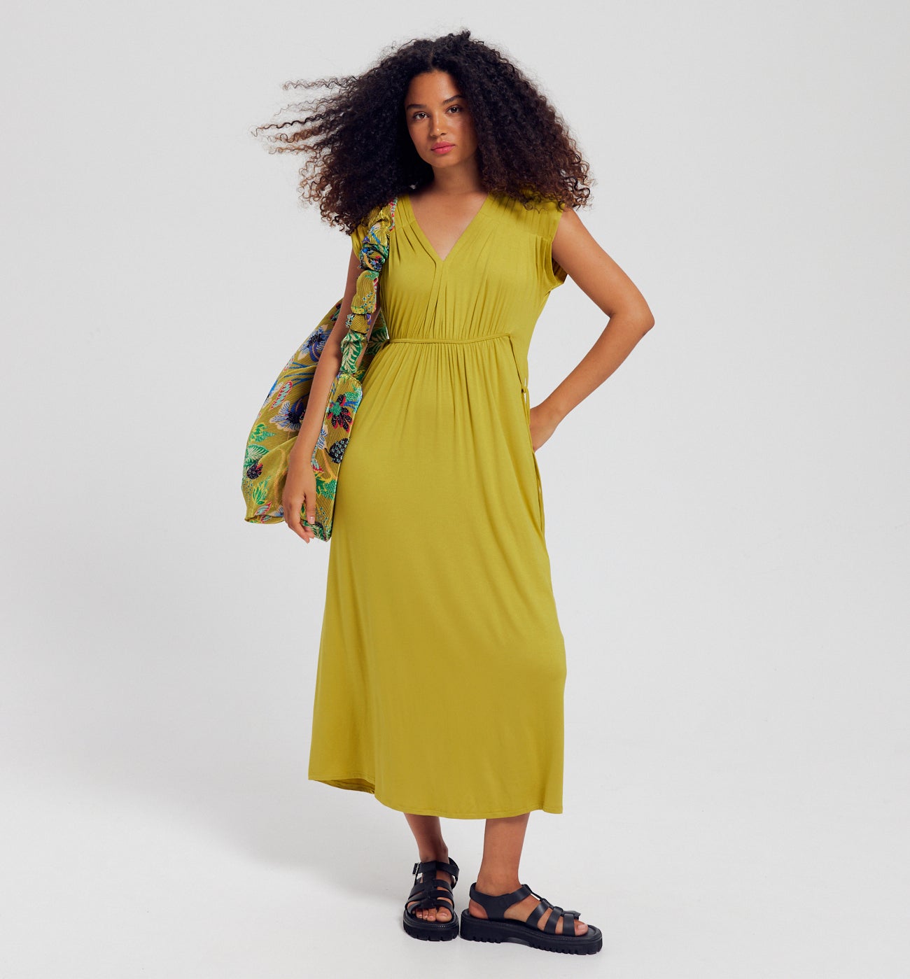 Robe en jersey plissé - Vert anis