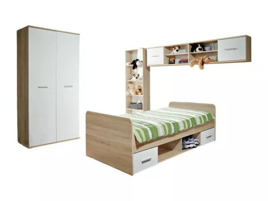 Chambre complète enfant, ado - DENVER - Armoire, Lit, bibliothèque et étagère