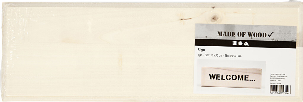 Træskilt - Str. 10X30 CM - Tykkelse 1 CM - 1 Stk