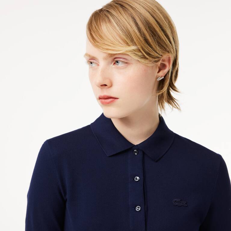 Polo Lacoste slim fit à manches trois-quarts en coton souple Manches Courtes - Bleu - Lacoste - Femme