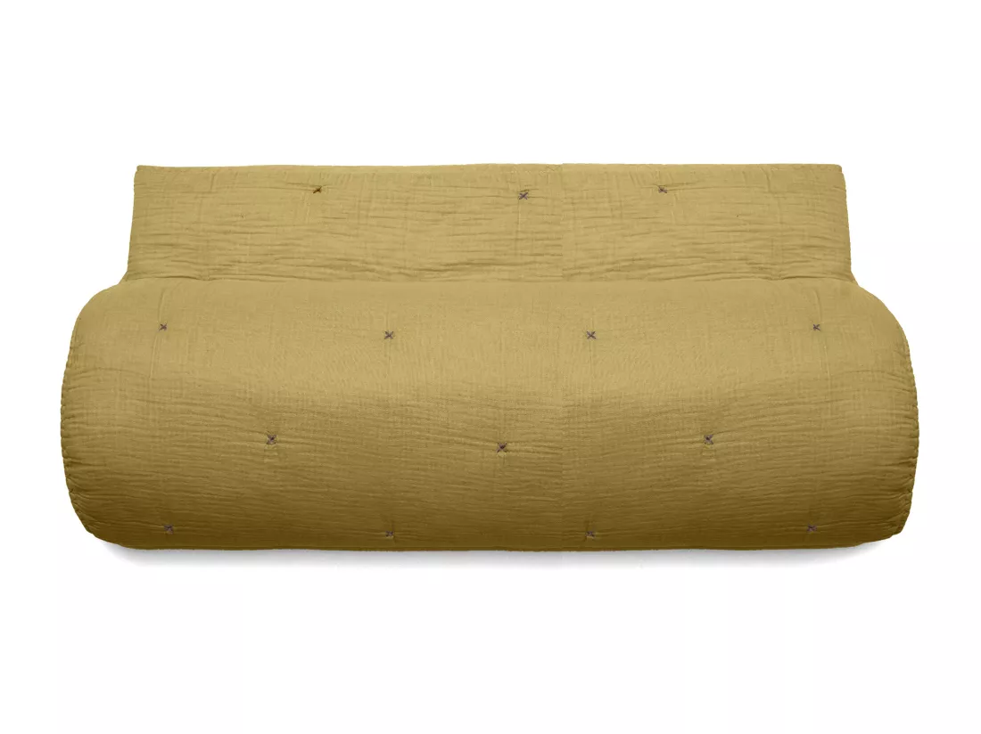 Couvre lit capitonné en mousseline de coton 180x240 cm ANDROS jaune jasmin
