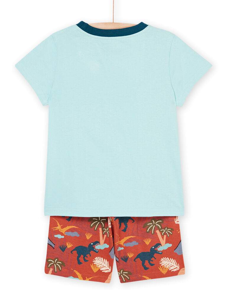 Pyjama bleu clair et rouge brique à motifs et imprimé dinosaures