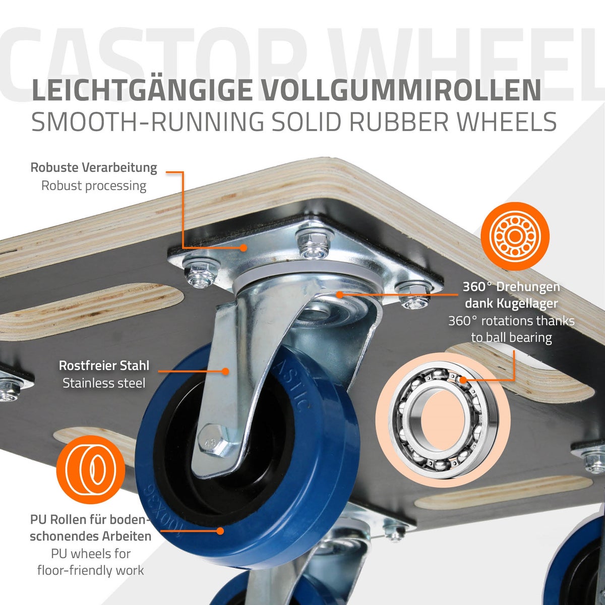 ECD Duitsland Transport Dolly 35 x 50 cm tot 800 kg Zeefdrukplaat - PP Wielen Dolly Meubel Dolly Transporthulp voor het verplaatsen van meubels Transport Meubel Hondenkar Roller Transporter Transportwagen