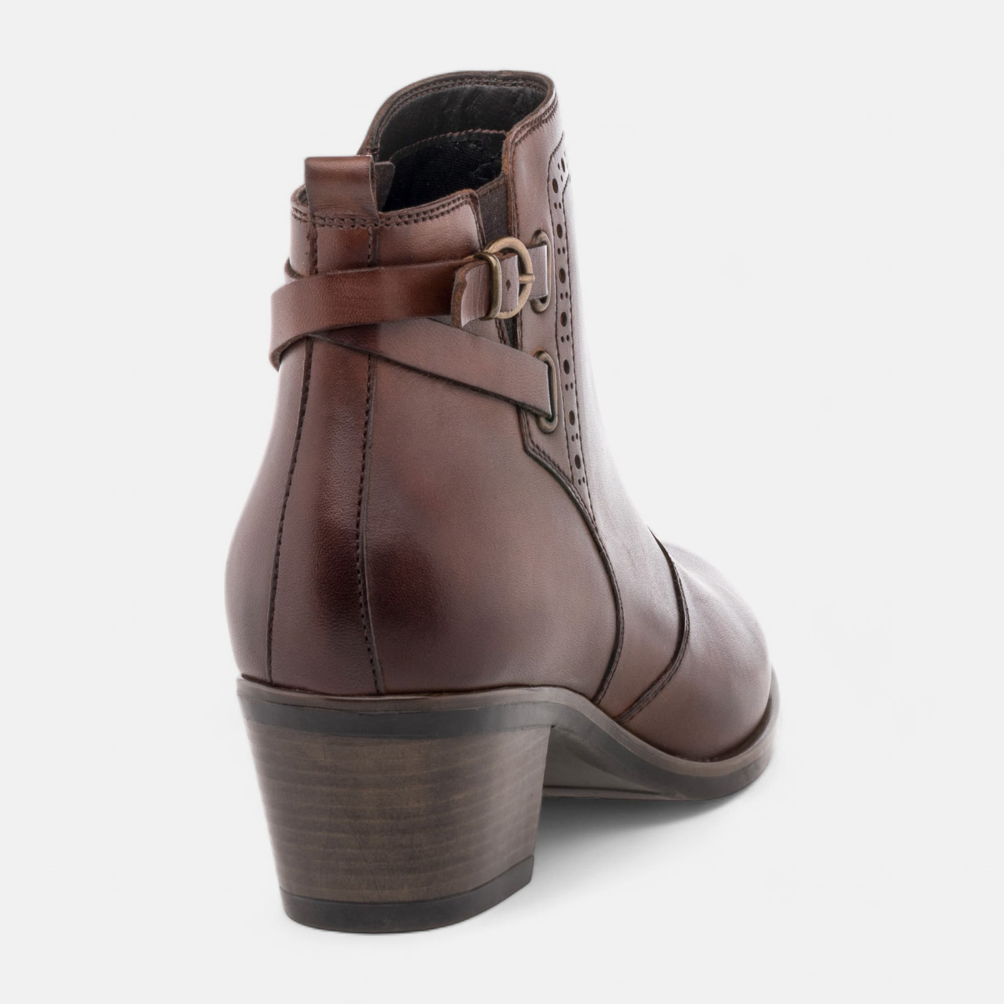 Bottines à talon Femme en cuir cognac