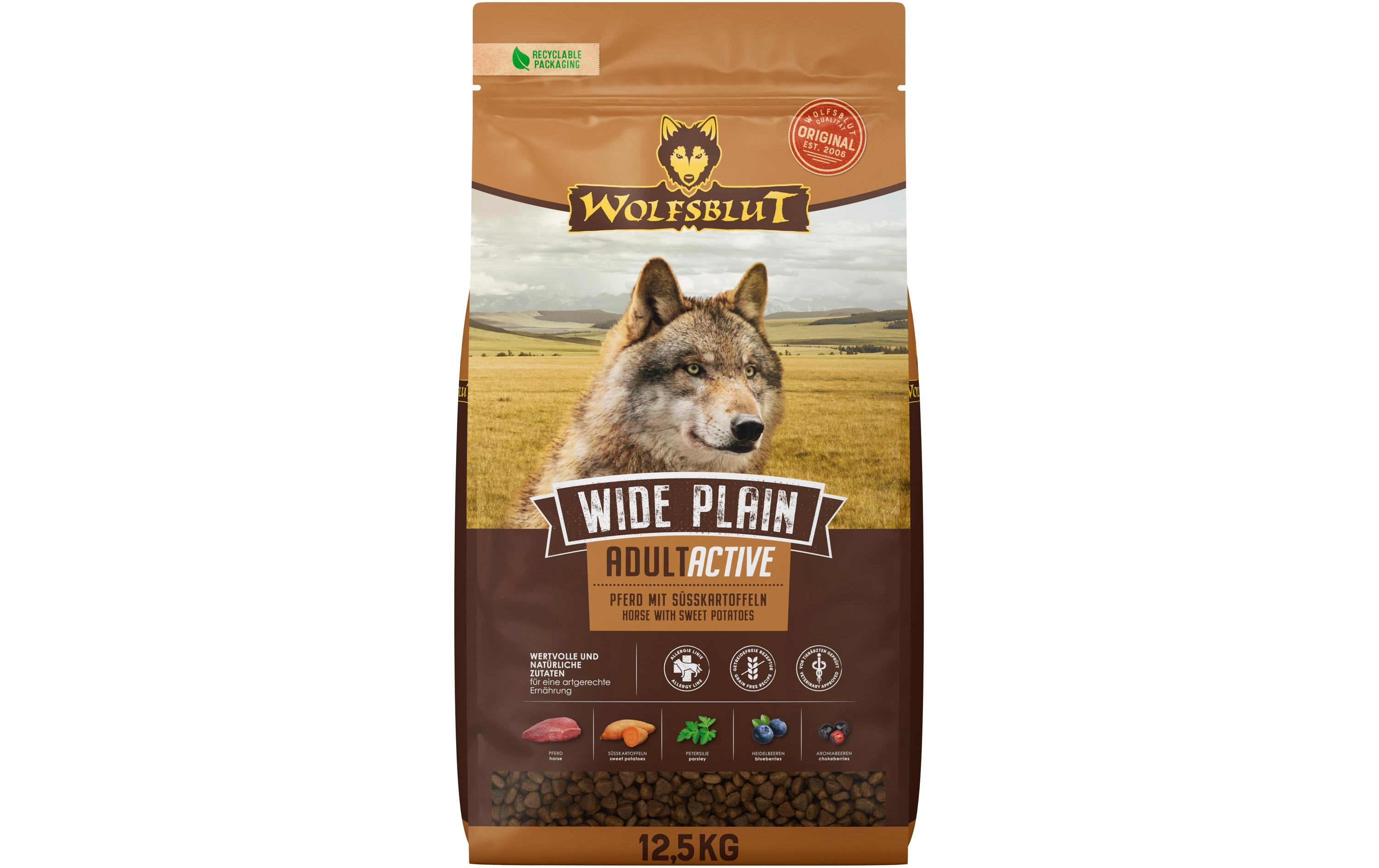 Trockenfutter Dog Wide Plain Active Adult, 12.5 kg12.5 kg Wolfsblut Wide Plain Active Pferd & Süsskartoffel