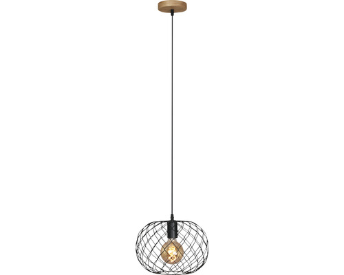 Hanglamp, 1-lichts, HxØ 149x30 cm, zwart/houtkleurig