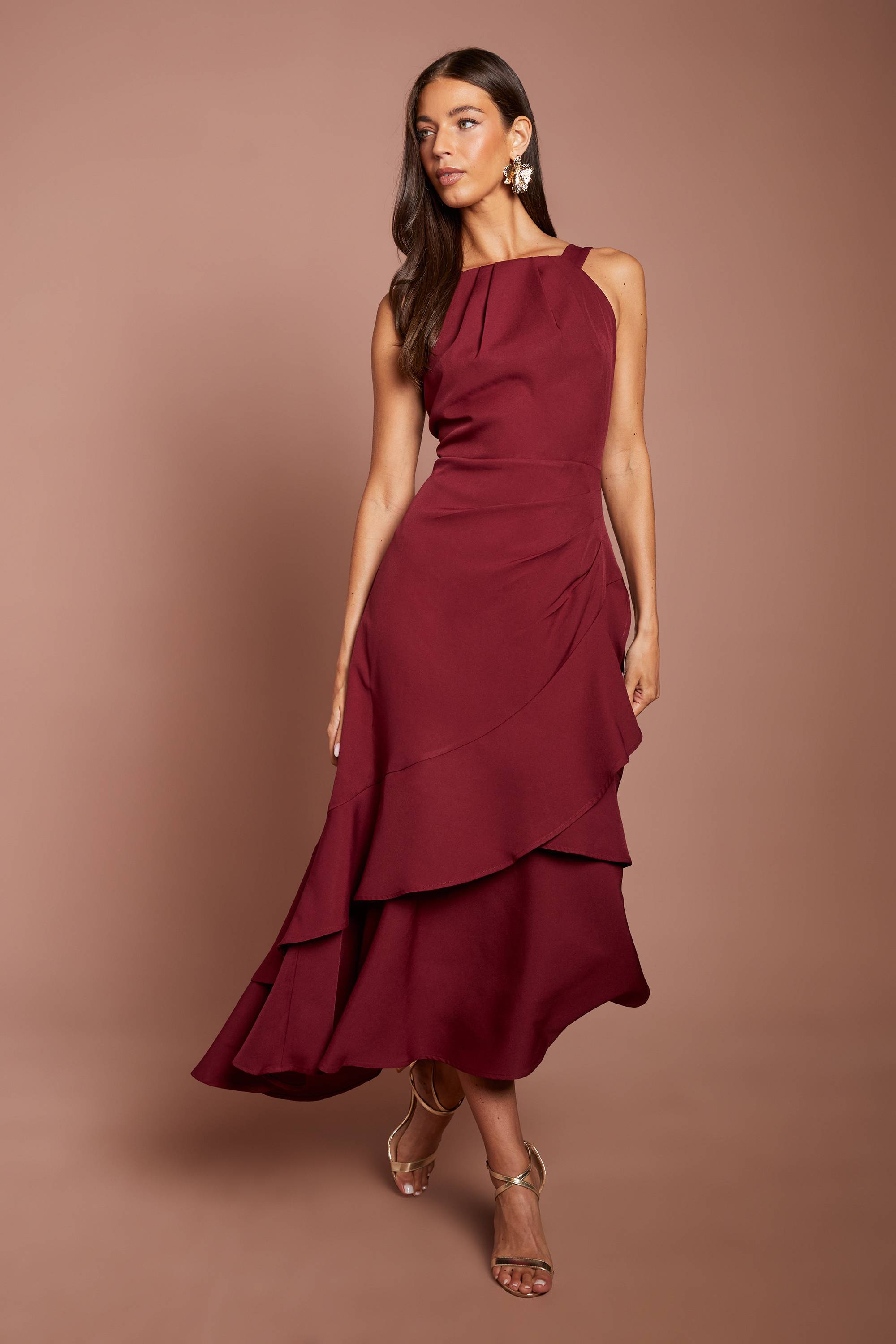 Coast Robe Midi En Crêpe Sans Manches À Détails Étagés