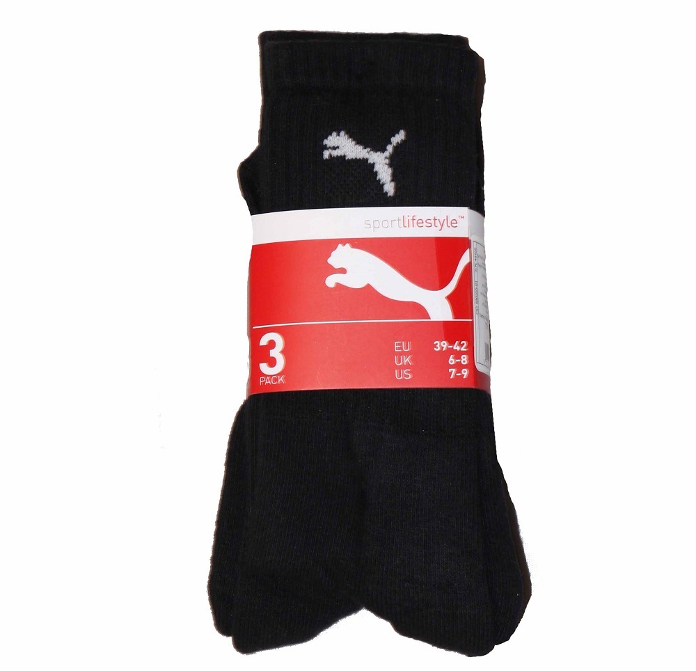 3er Pack PUMA Damen und Herren Sportsocken - schwarz - 35/38
