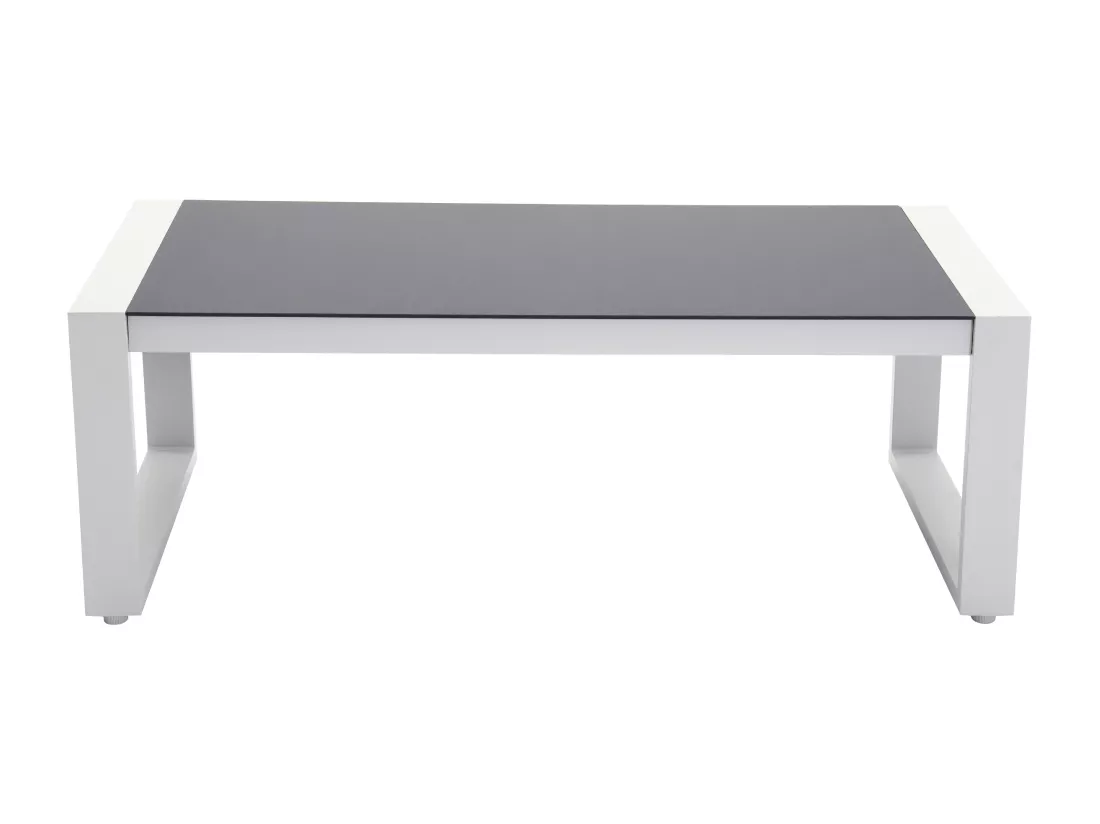 Salon de jardin en aluminium : un canapé 3 places, 2 fauteuils et une table basse - Blanc coussins noirs - JALLY de MYLIA