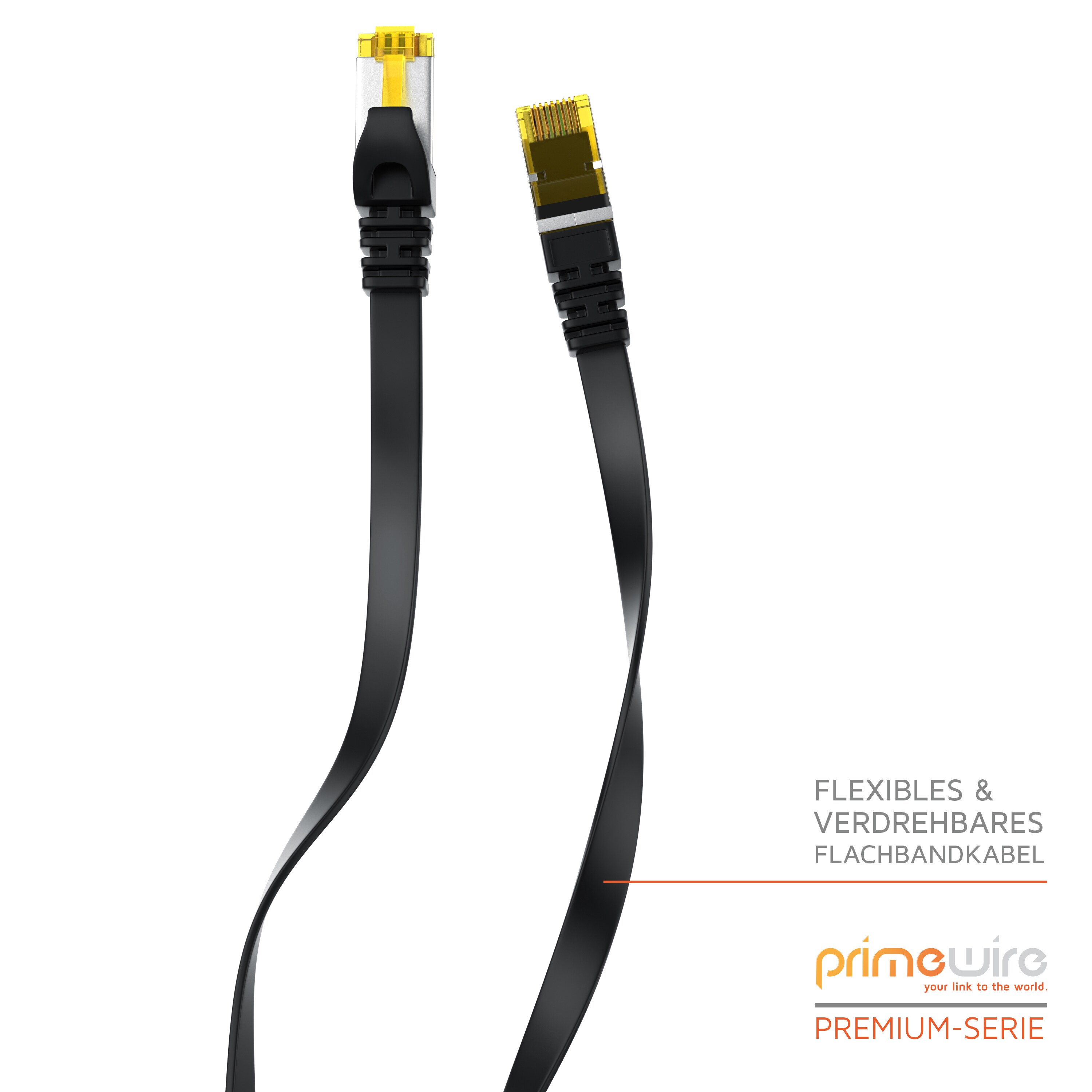 Primewire 10x LAN-Kabel CAT.7, RJ-45 (Ethernet), CAT 7 Flachband U/FTP Gigabit Netzwerkkabel 10 Gbit/s Patchkabel - 0,5m