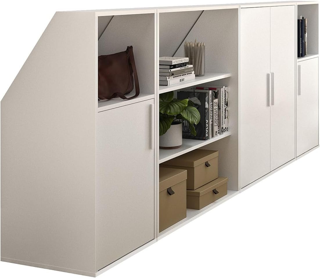 Vente-unique-Schrank unter Dachschräge mit 4 Türen, 2 Regalböden & 2 Fächern - Weiß - ADEZIO