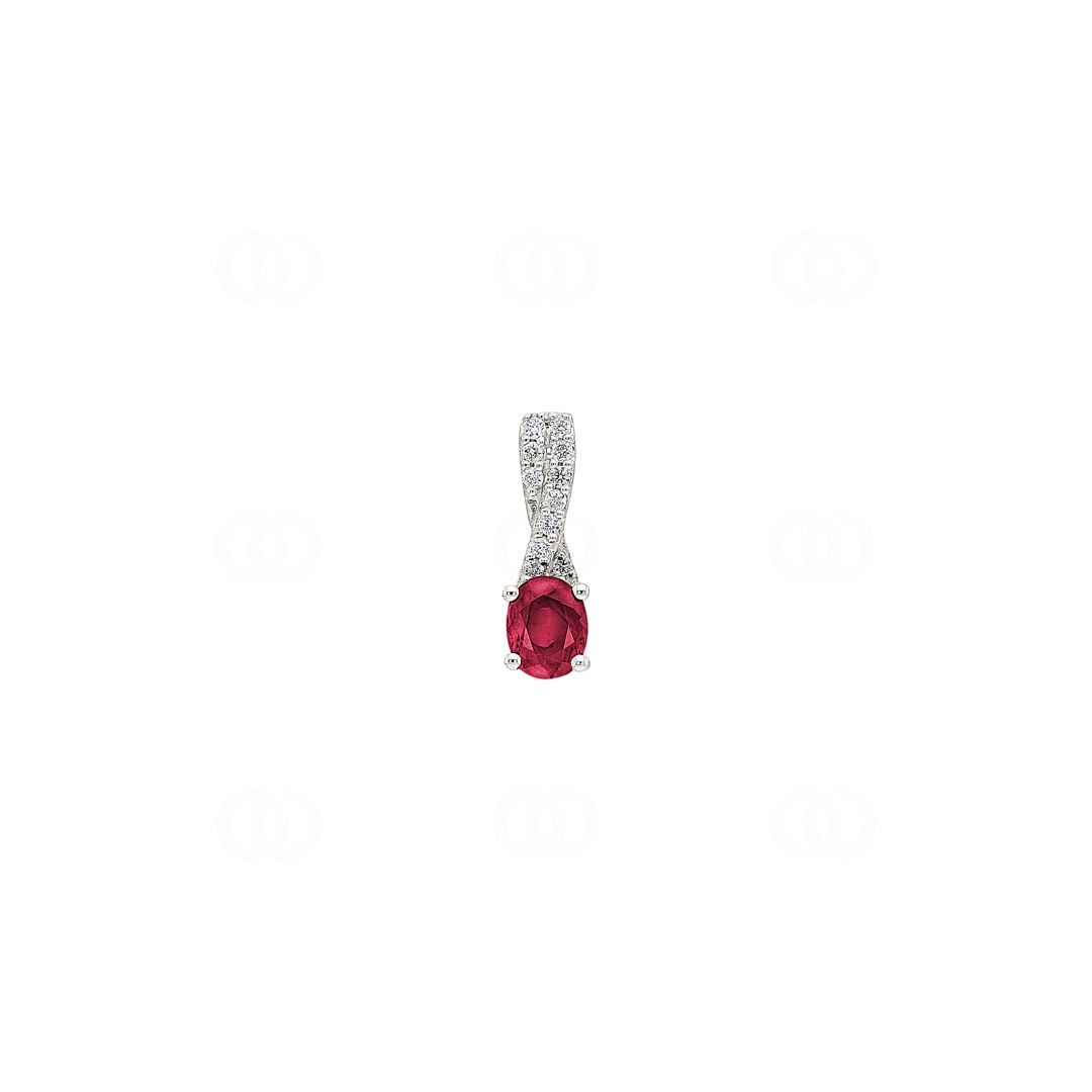 Anhänger 750/18 K Weissgold mit Rubin oval und Diamanten 0.05 ct H/si
