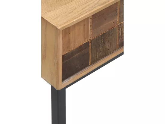 Console en frêne plaqué avec façades en bois recyclé et base en métal