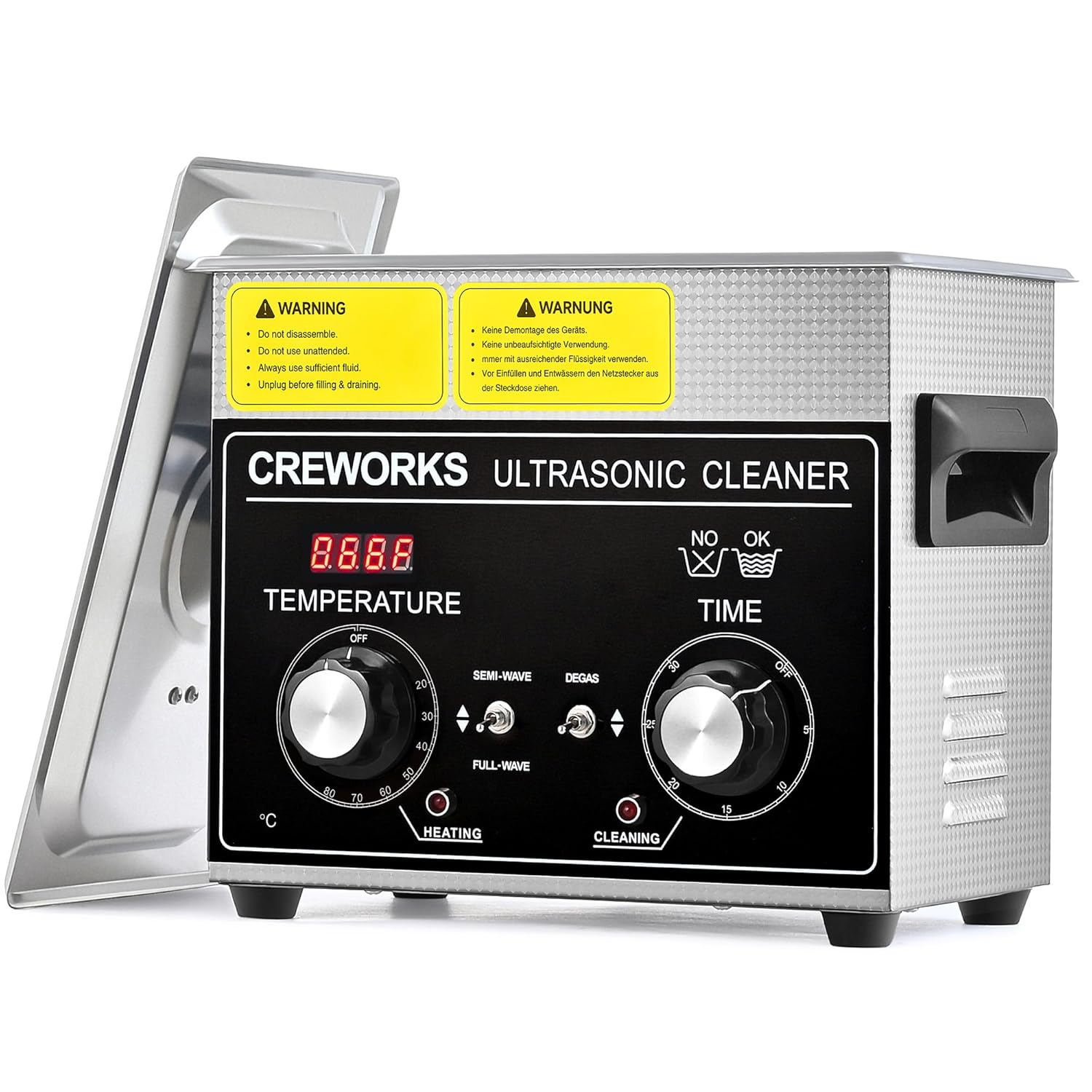 CREWORKS Ultraschallreinigungsgerät Edelstahl 3,2L Ultraschallreiniger mit Heizung Timer Degas- und Sanftmodus für Zahnprothesen Schmuck Brillen Uhren Gläser Ultraschall-Reinigungsgerät mit Knöpfen