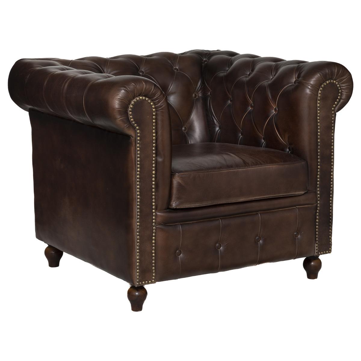 FAUTEUIL CUIR CHESTER MARRON
