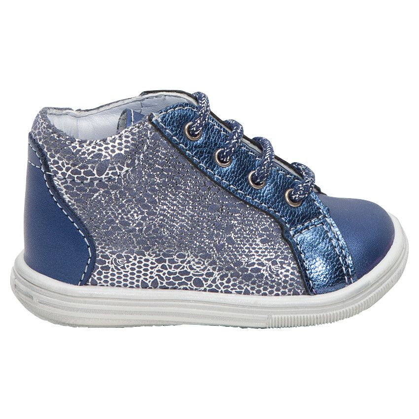 Bottillons irisés en cuir à lacets - Bleu marine