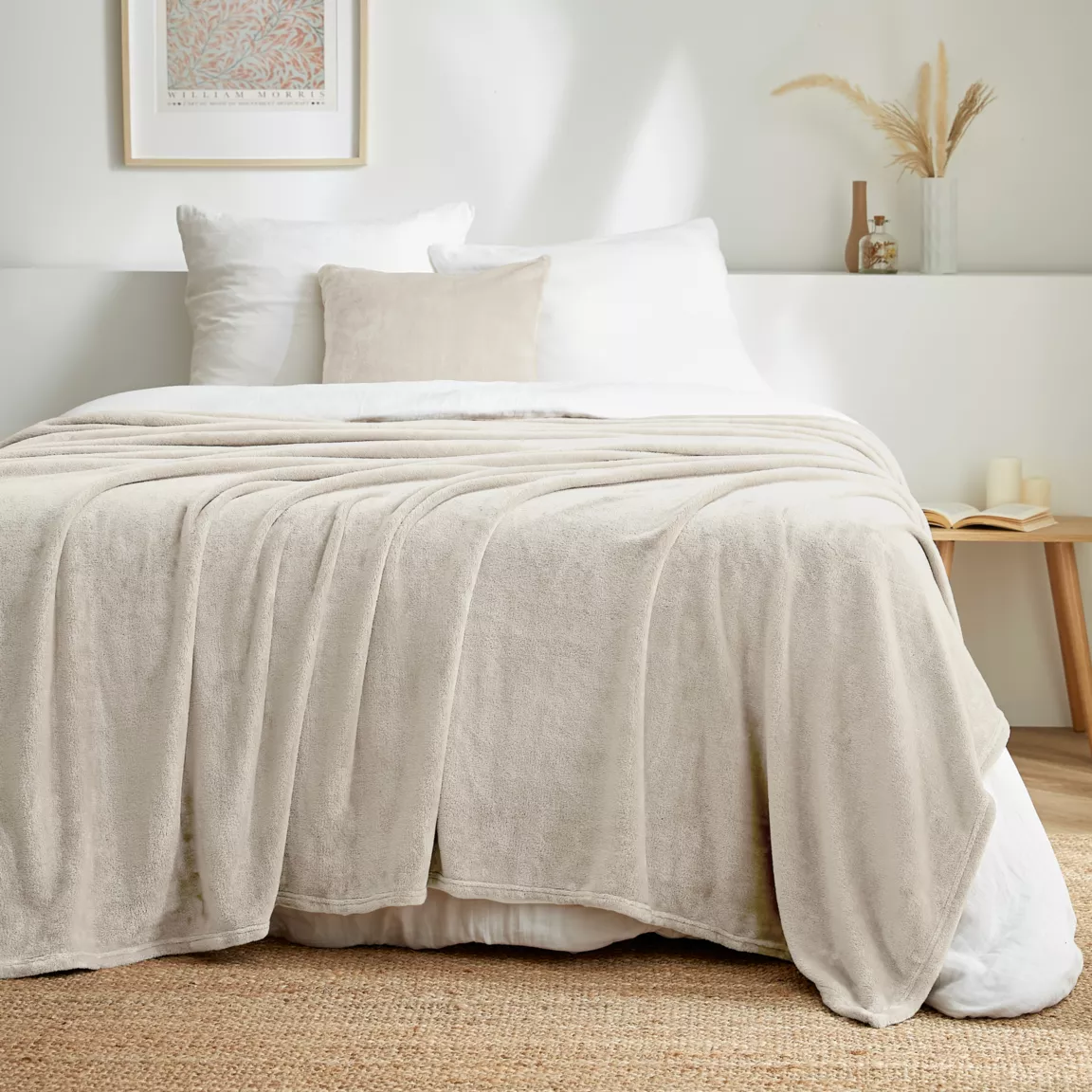 Plaid doux flanelle (220 x 240 cm) Didou Beige grège